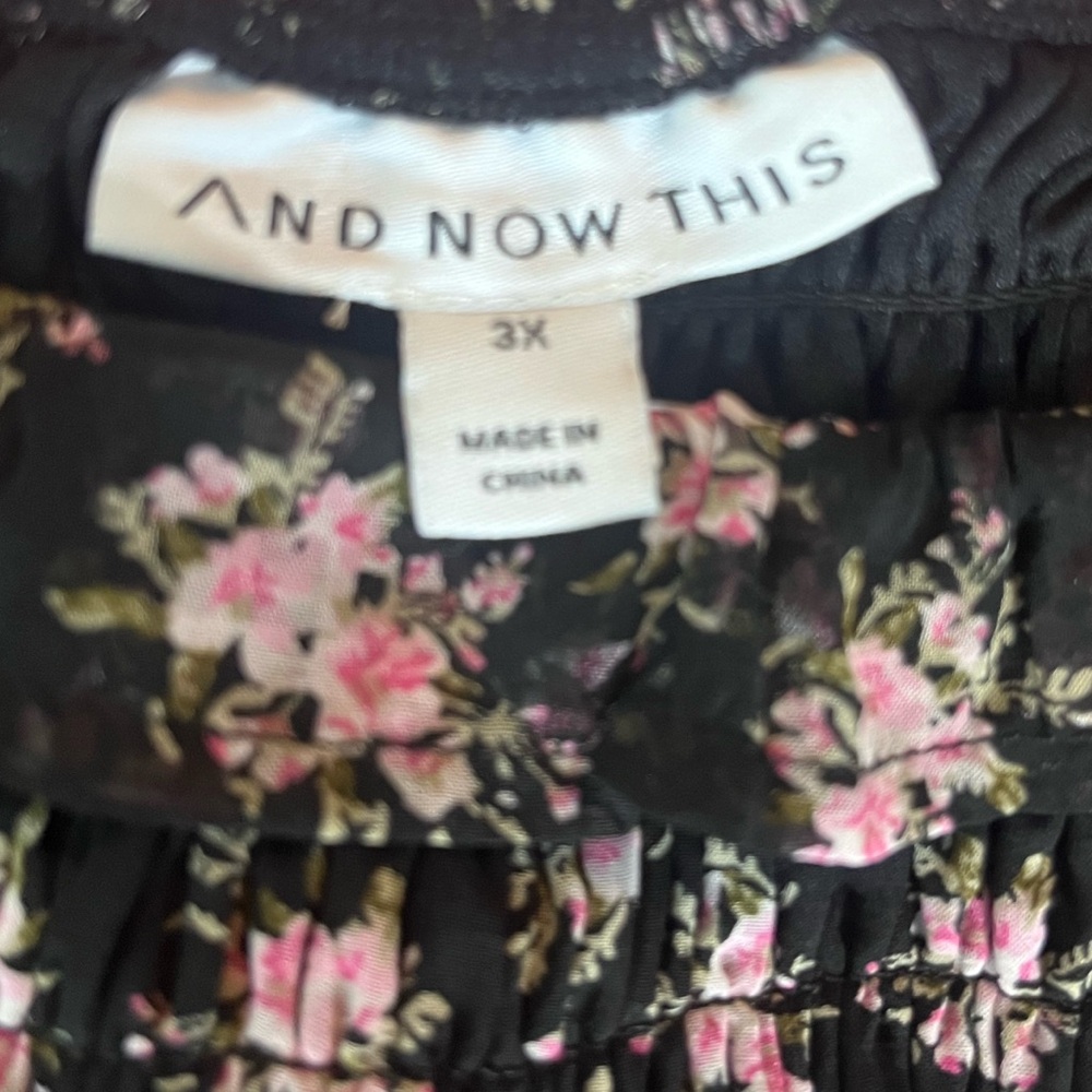 NWT And Now This Black and Pink Floral Midi Dress With‎ Ruffle Skirt Size 3XL - Picture 2 of 8